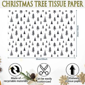 Bolsome 100 Sheets 20 * 14 Inches Christmas Tissue Paper for Gift Wrapping Black White Xmas Tree Printed Tissue Paper for Gift Bags for Xmas Party Baby Shower Birthday Party DIY Craft