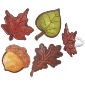 DecoPac Thankful For Fall Rings, Cupcake Decorations, Autumn Cupcake Toppers, Leaves & Acorns, Food Safe Cake Topper – 24 Pack