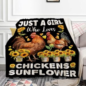 just a girl who loves chickens sunflower blanket for girls sunflower chickens gifts for women soft cozy for couch bed sofa living room 40x50inches