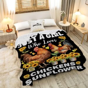 Just A Girl Who Loves Chickens Sunflower Blanket for Girls Sunflower Chickens Gifts for Women Soft Cozy for Couch Bed Sofa Living Room 40x50inches