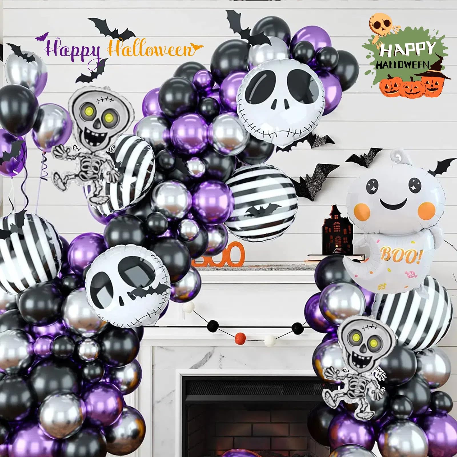 Nightmare Before Christmas Balloons,Halloween Balloon Garland Arch Kit, Halloween Party Decorations, Halloween Ghost Balloons, Halloween Party Photo Backdrop Birthday Baby Shower Decorations