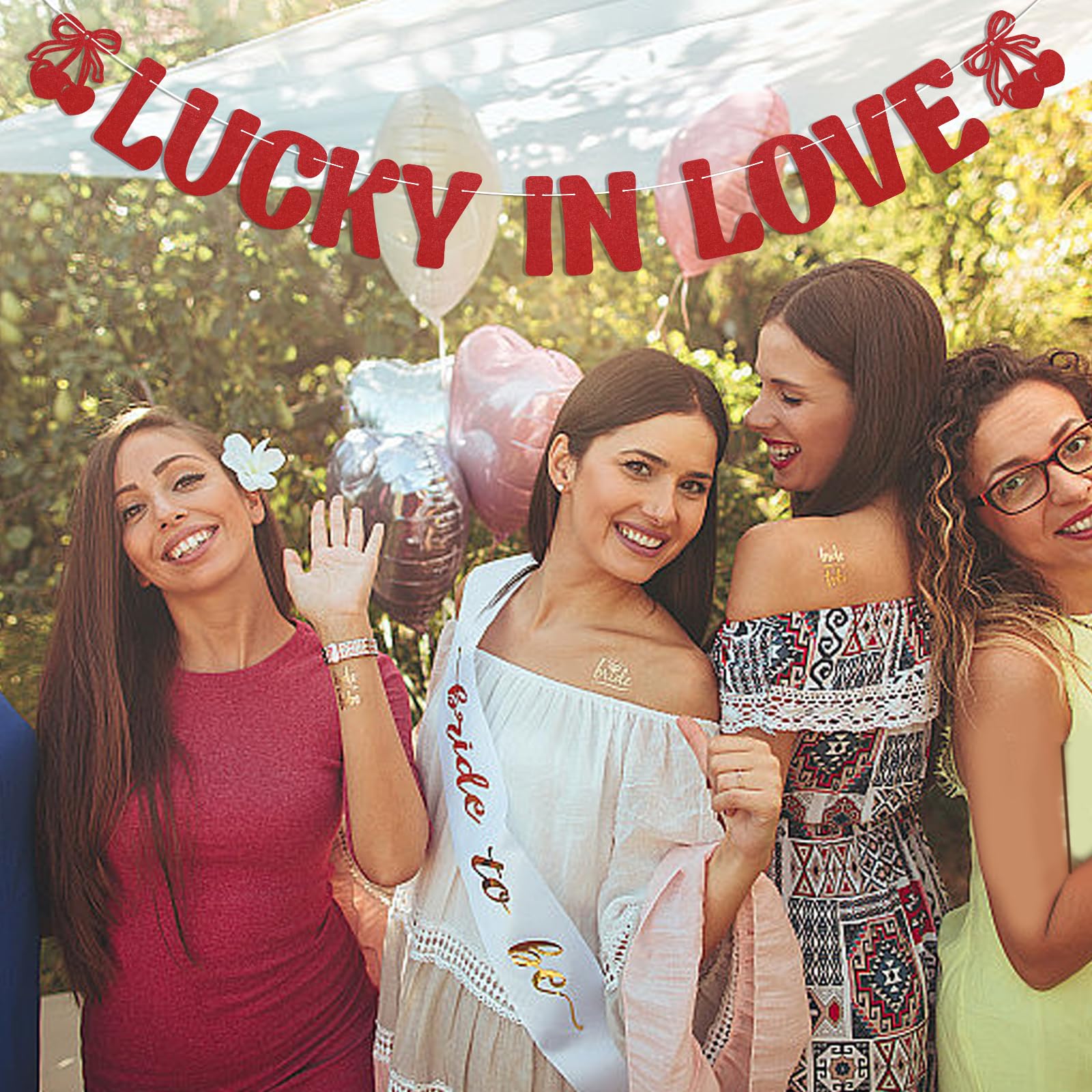 Lucky in Love Banner - Drunk in Love Banner, Cherry Theme Bachelorette, Bridal Shower, Wedding Party Decorations Red Glitter