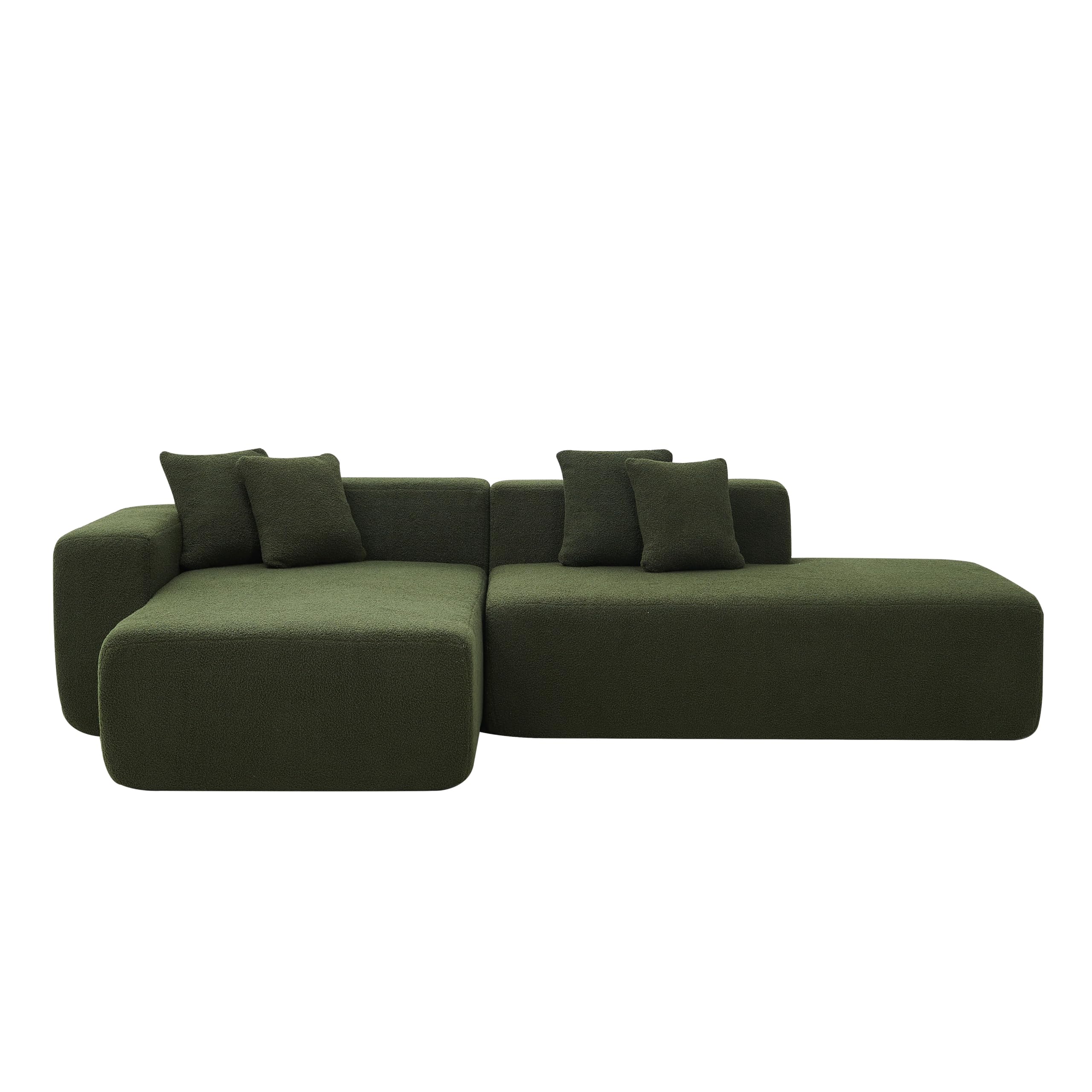 ONEMMLION 105" L-Shape Modular Sectional Sofa, Modern Cloud Couch with Left Facing Chaise Lounge, Upholstered Sherpa Corner Sofa Couch, Deep Seat Convertible Sleeper Couch for Living Room, Green