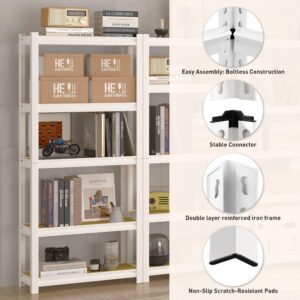 PrimeZone 27.6" W x 11.8" D x 59.8" H 5-Tier Adjustable Book Shelf - Modern Standing Open Bookshelf, Display Bookcase Storage Shelves Organizer for Living Room, Bedroom, Sturdy, Office, White