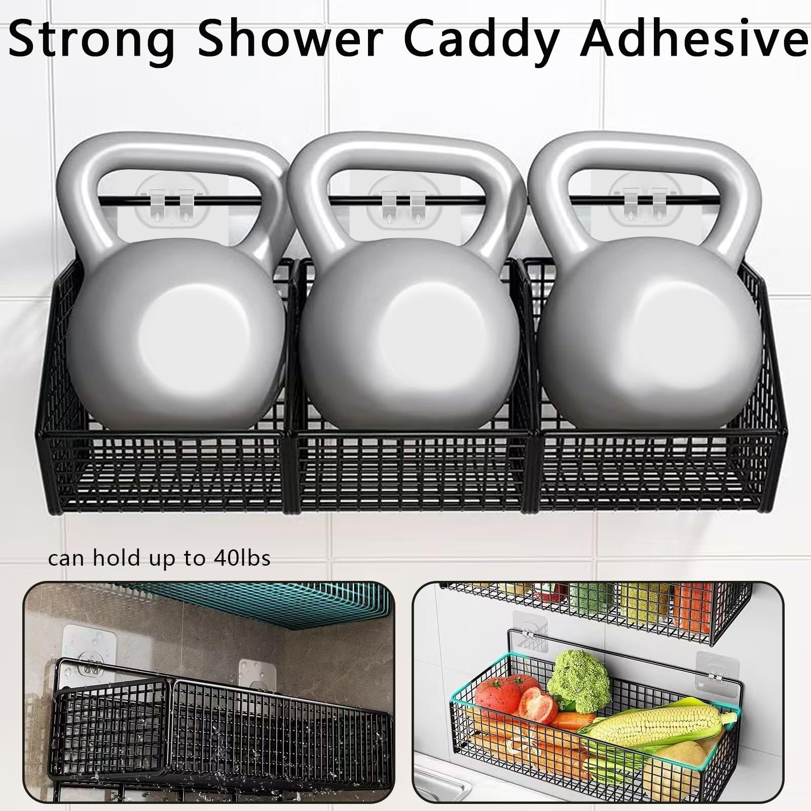 18 PCS Shower Caddy Adhesive Replacement Hooks, Transparent Strong Adhesive Strips, for Soap Holders, Bathroom Shelves, and Kitchen Racks