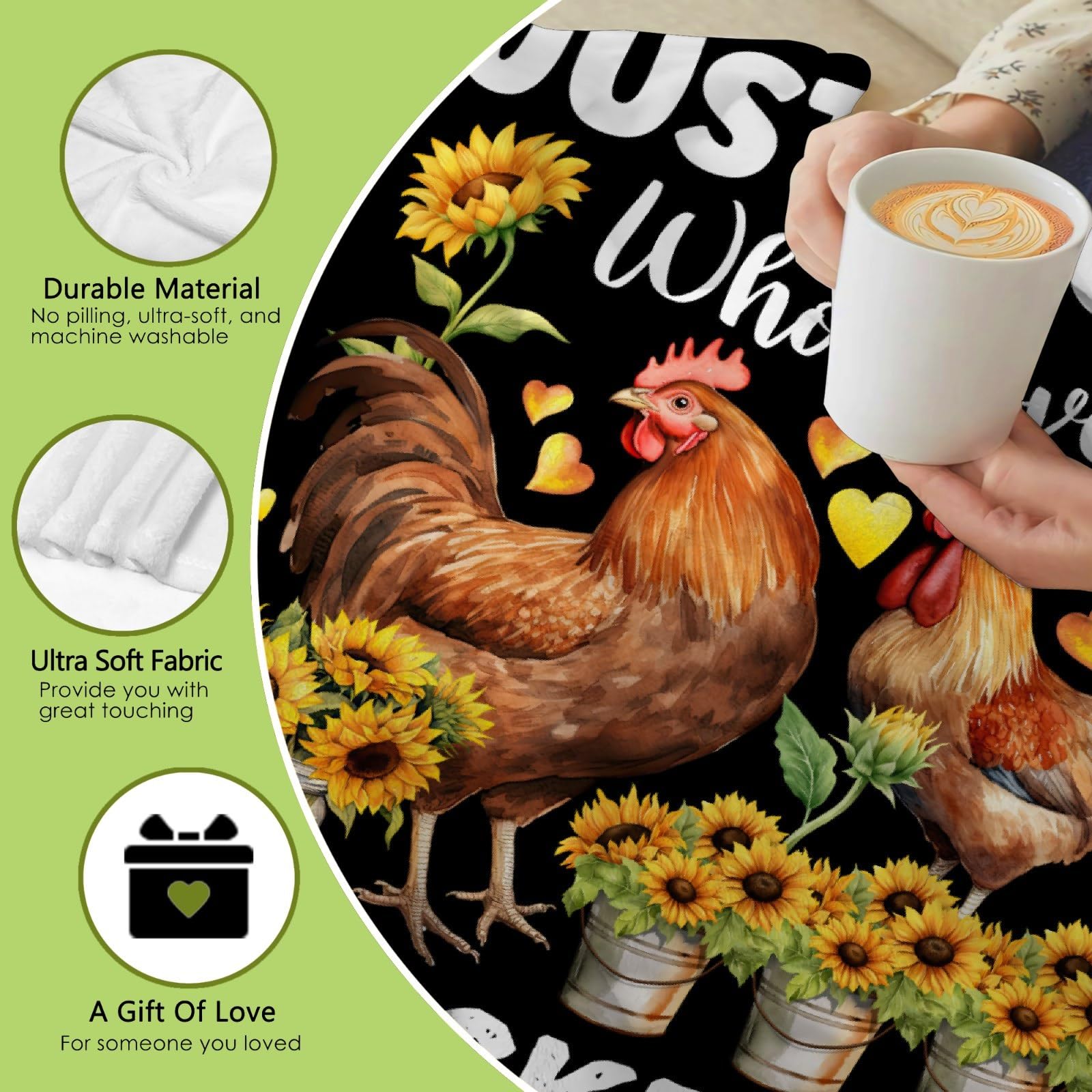 Just A Girl Who Loves Chickens Sunflower Blanket for Girls Sunflower Chickens Gifts for Women Soft Cozy for Couch Bed Sofa Living Room 40x50inches