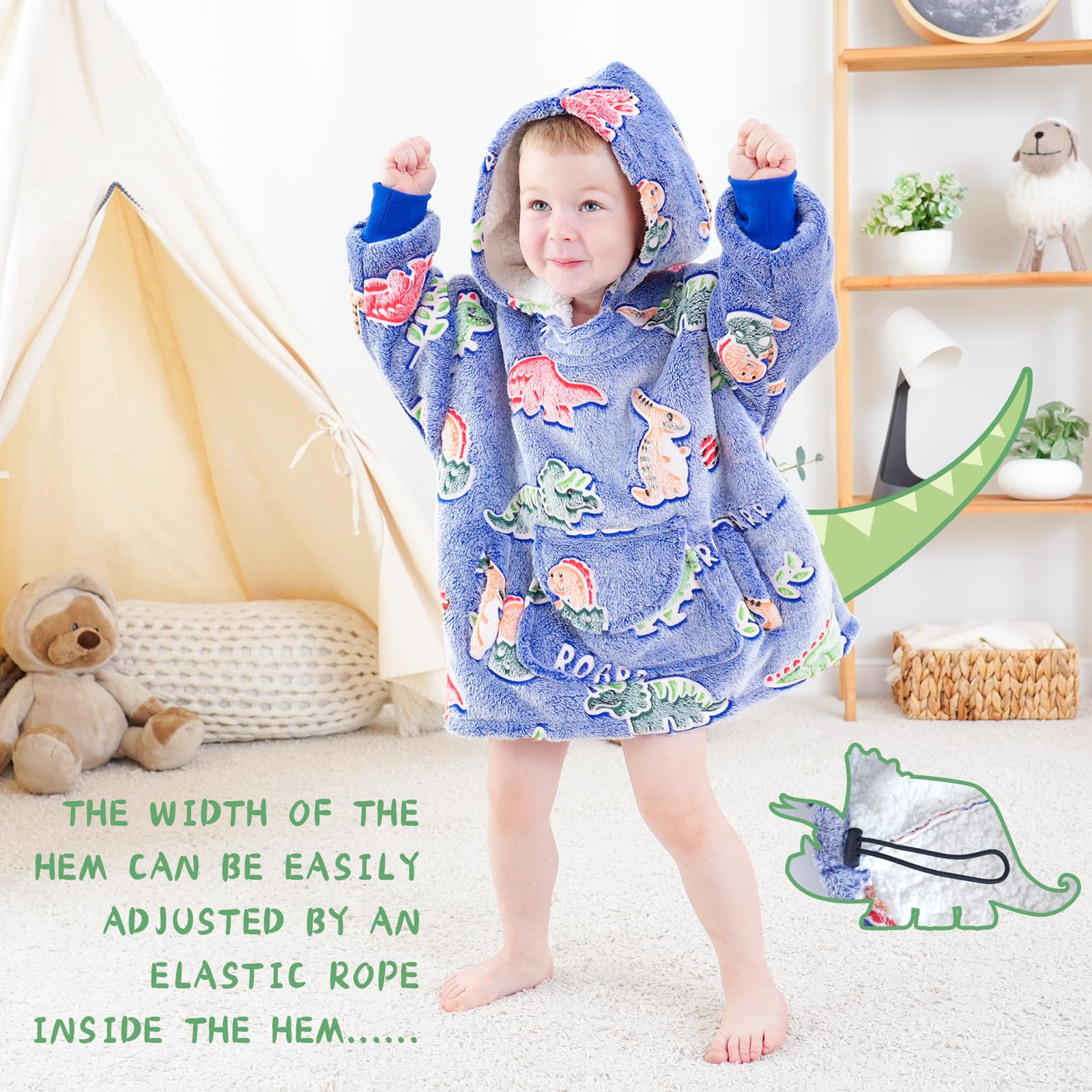 KIVEE Cute Wearable Blanket Hoodie Kids Toddlers Dinosaur Sweatshirt Blanket with Giant Pocket Glow in the Dark Dino Hooded Blanket Girl Boy Birthday Dinosaur Gifts