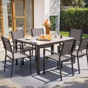 Flamaker Patio Chairs Textilene Outdoor Chairs Set of 6 Stackable Dining Chair for Backyard, Deck (Grey)