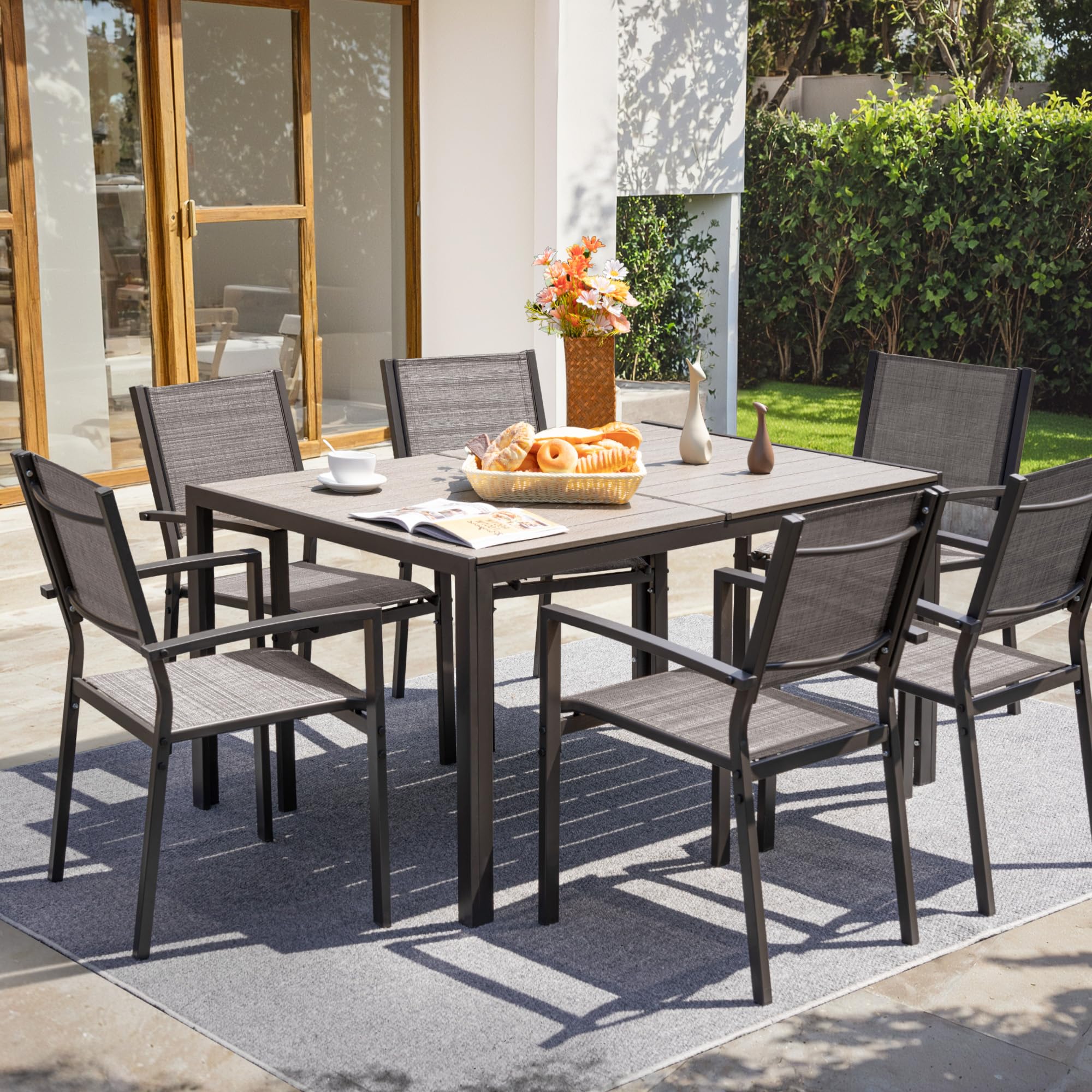 Flamaker Patio Chairs Textilene Outdoor Chairs Set of 6 Stackable Dining Chair for Backyard, Deck (Grey)