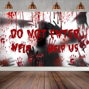 wetel halloween scary backdrop banner large 72"x44" bloody banner decorations no one leaves for halloween party supplies bedroom home indoor outdoor outside decor