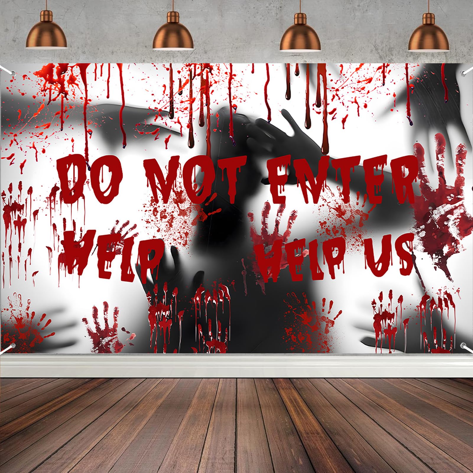 WETEL Halloween Scary Backdrop Banner Large 72"x44" Bloody Banner Decorations No One Leaves for Halloween Party Supplies Bedroom Home Indoor Outdoor Outside Decor