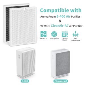 𝟐 𝐏𝐚𝐜𝐤 E-400 Air Filter ＆ ClearAir-A7 Filter Compatible With AromaRoom E-400 H14 Air-Purifier ＆ VEWIOR ClearAir-A7 H14 True HEPA Air Purifier, 3-Stage True Hepa With Efficiency Activated Carbon