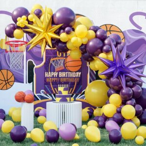 Purple and Yellow Balloon Arch Kit,Basketball Balloons with Gold Purple Star Foil Balloons,for Boys Basketball Party Sport Theme Birthday Graduation Anniversary Wedding Baby Shower Decorations