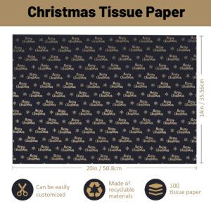 BeBesta Christmas Tissue Paper Black Gold Wrapping Paper Tree Reindeer Gift Wrapping Tissue Paper Merry Christmas Art Paper Crafts for Home DIY Gift Bags New Year Decor, 100 Sheets