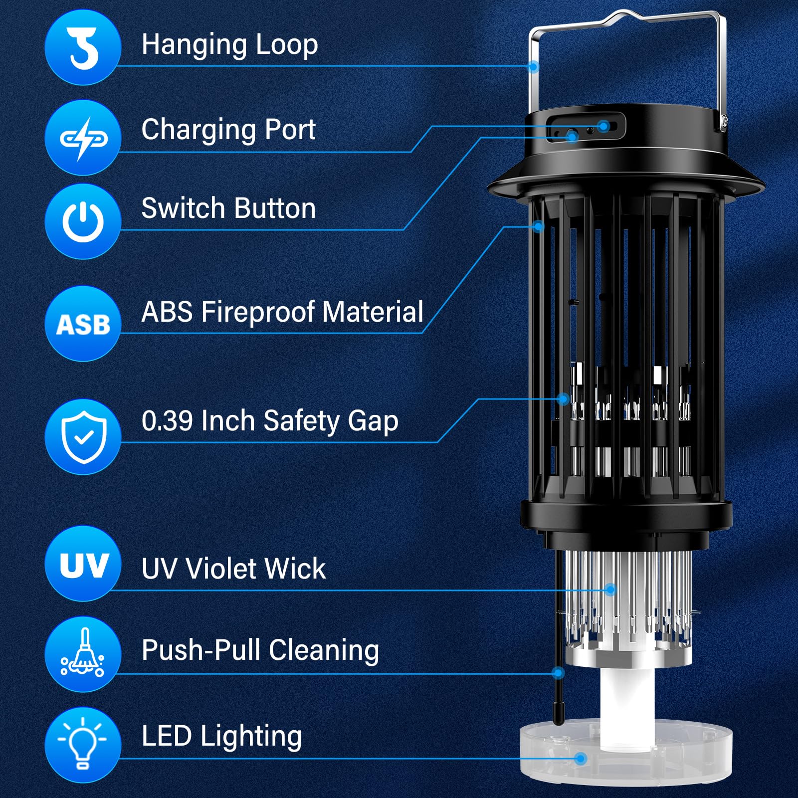 Bug Zapper Outdoor with LED Light, 4200V USB Rechargeable Mosquito Killer Lamp, Electric Fly Trap, Indoor and Outdoor Bug Zapper, Suitable for Home, Backyard, Patio, Camping and Fishing