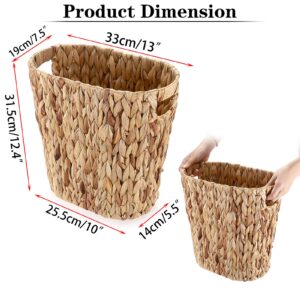 Sumnacon Wicker Trash Can Water Hyacinth Wicker Waste Basket with Handle Space-Saving Oval Bathroom Trash Can for Wastepaper,Magazine,Toy Multiple Garbage Can for Bedroom,Living Room,Kitchen,Office