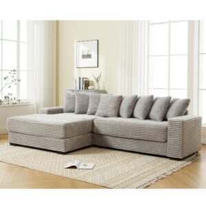 Modular Couch, L Shaped Modular Cloud Couch with Pillows and Track Arm, Corduroy Fabric Modular Sofa for Living Room Office Studio Flat, Left Facing Chaise Sofa (Gray)