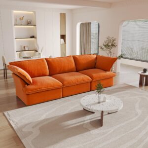 WJShome 122.82" Cloud Modular Sectional Sofa, Velvet Sectional Couches for Living Room,3 Seats Living Room Sets,Cushion Covers Removable& Replaceable, Orange