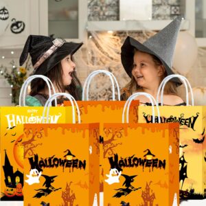 Hitkmi 18 Pcs Halloween Bags,Treat Bags, Halloween Paper Gift Bags, Trick or Treat Bags, Goodie Bags with Handles for Halloween Candy, Gift, Baked Goods, Party Supplies (Orange, 18 Pcs)