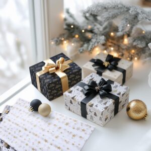 BeBesta Christmas Tissue Paper Black Gold Wrapping Paper Tree Reindeer Gift Wrapping Tissue Paper Merry Christmas Art Paper Crafts for Home DIY Gift Bags New Year Decor, 100 Sheets