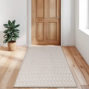 area rugs 3x5 bedroom rugs washable non-slip rubber backed farmhouse cotton woven throw rugs low pile floor carpet bohemian indoor rug for entryway, kitchen, living room, tan cream