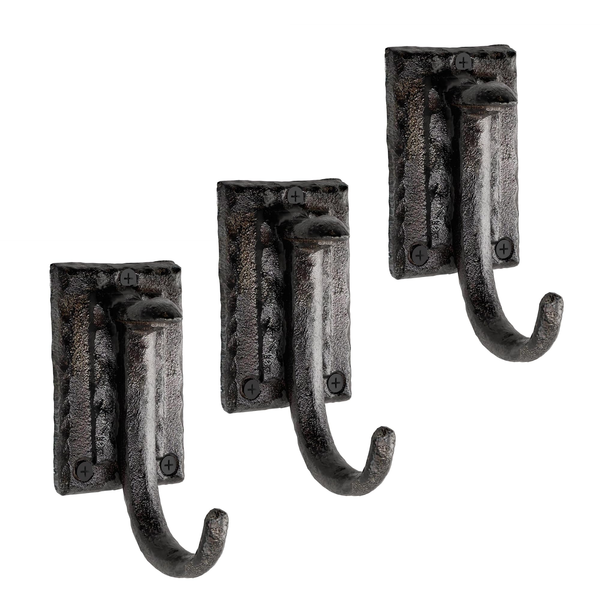 Rustic State Plate Wall Mount Cast Iron Hooks Coat Towel Bag Hat Hanger Railroad Spike Rack with Hammered Effect Texture Black Set of 3