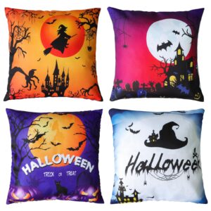 mordx halloween pillow covers square 18x18 set of 4,fall decorative throw pillow covers pillowcase for happy halloween moon night bat crow spider web