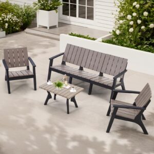 u-max hdpe 4 pieces patio furniture set, outdoor patio conversation set with coffee table 3-seat sofa and 2 armchairs all weather resistant for porch garden lawn balcony poolside backyard