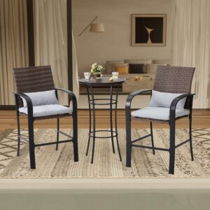 orweiin outdoor bar table set for 2,patio bar height table and chairs set with soft cushions and steel frame,khaki