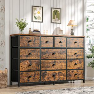 EnHomee Dresser for Bedroom with 13 Drawers Dresser Bedroom Long Dressers & Chest of Drawers Large Storage Fabric Dresser for Bedroom Living Room Entry, Sturdy Metal Frame,47.2" Wx 33" H x 11.8" D