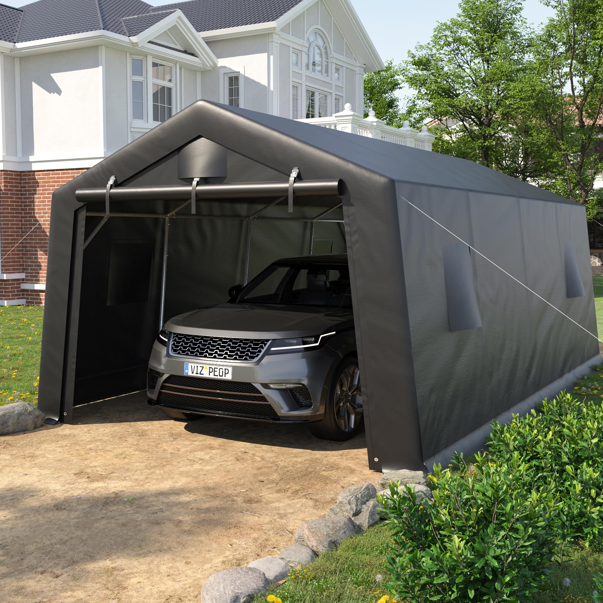 VONZOY 12'×20' Heavy Duty Carport,Car Canopy Portable Garage with Roll-up Zipper Door,Thick Shelter Storage Canopy Tent with All-Steel Metal Frame,Sunshade Waterproof for Motorcycle Car, Truck,SUV