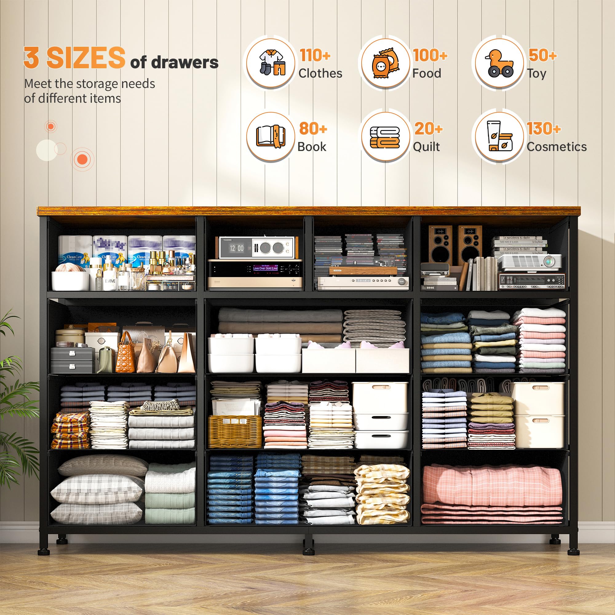 EnHomee Dresser for Bedroom with 13 Drawers Dresser Bedroom Long Dressers & Chest of Drawers Large Storage Fabric Dresser for Bedroom Living Room Entry, Sturdy Metal Frame,47.2" Wx 33" H x 11.8" D