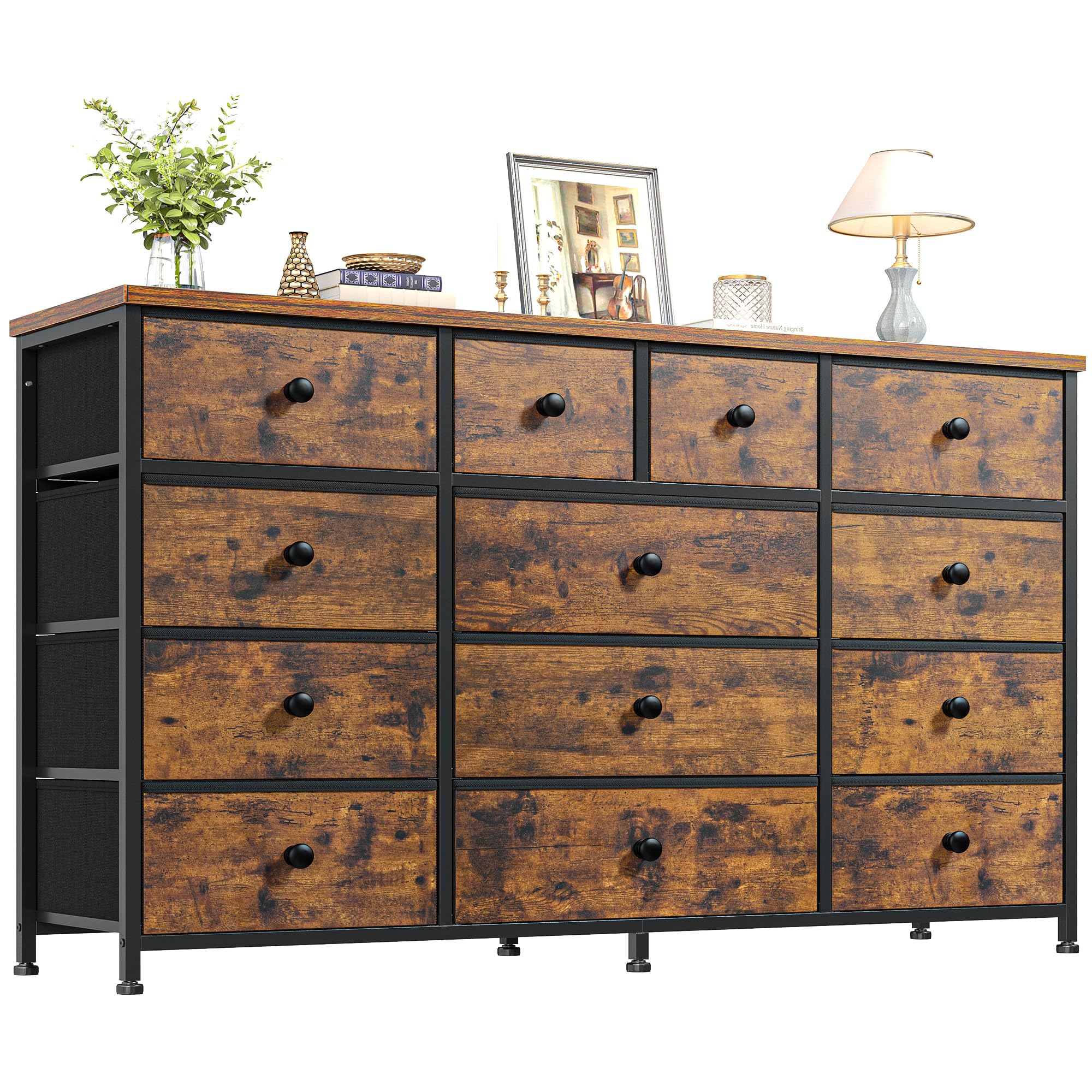 EnHomee Dresser for Bedroom with 13 Drawers Dresser Bedroom Long Dressers & Chest of Drawers Large Storage Fabric Dresser for Bedroom Living Room Entry, Sturdy Metal Frame,47.2" Wx 33" H x 11.8" D