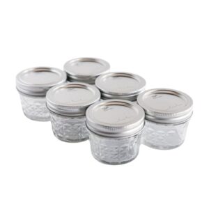 ball - quilted crystal jelly jars with lids & bands | 6-pack 4oz mason jars | clear glass jars for kitchen storage & canning for herbs, jelly, jams, and spices| 4 ounce regular mouth jars with lid