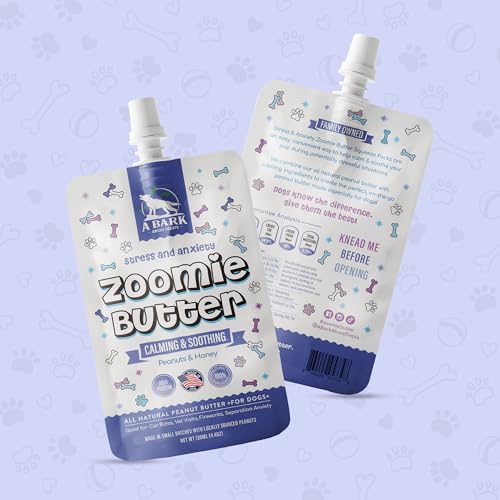 Zoomie Butter Stress & Anxiety Dog Peanut Butter Squeeze Supplement, All Natural Calming Dog Treat. Human Grade & Safe Puppy Food, Passion Flower for Separation Anxiety, Behavior Aid, USA Grown & Made