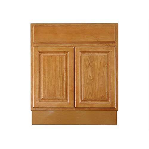 Natural Oak 27 Inches Vanity Bathroom Elegant Shaker Traditional Door Cabinet Drawer Single Sink Base Bath Wall Faucet Vessel Vanities Kitchen Wood Hardwood 27" W x 31.5" H x 21" D