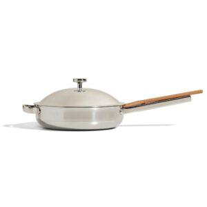 our place titanium always pan pro - no-coating nonstick technology | tri-ply construction with titanium & stainless steel | heat safe up to 1000°f | includes steam-release lid & spatula | chrome