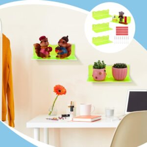 PH PandaHall Acrylic Wall Mounted Display 4 Sets Fluorescent Green Floating Shelf Wall Hanging for Storage Shelf Home Display Ledges for Kitchen Bathroom Collectibles Living Room 9.8x4x2.9 Inch