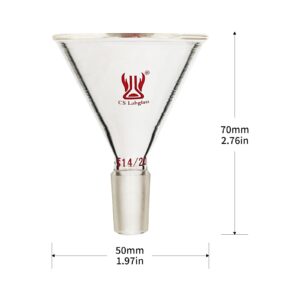 CS Labglass Glass Short Stem Powder Funnel with 50 mm Top Outer Dimension and 14/20 Inner Joint, Borosilicate Glass Funnel, Filter Funnel, Lab Glassware