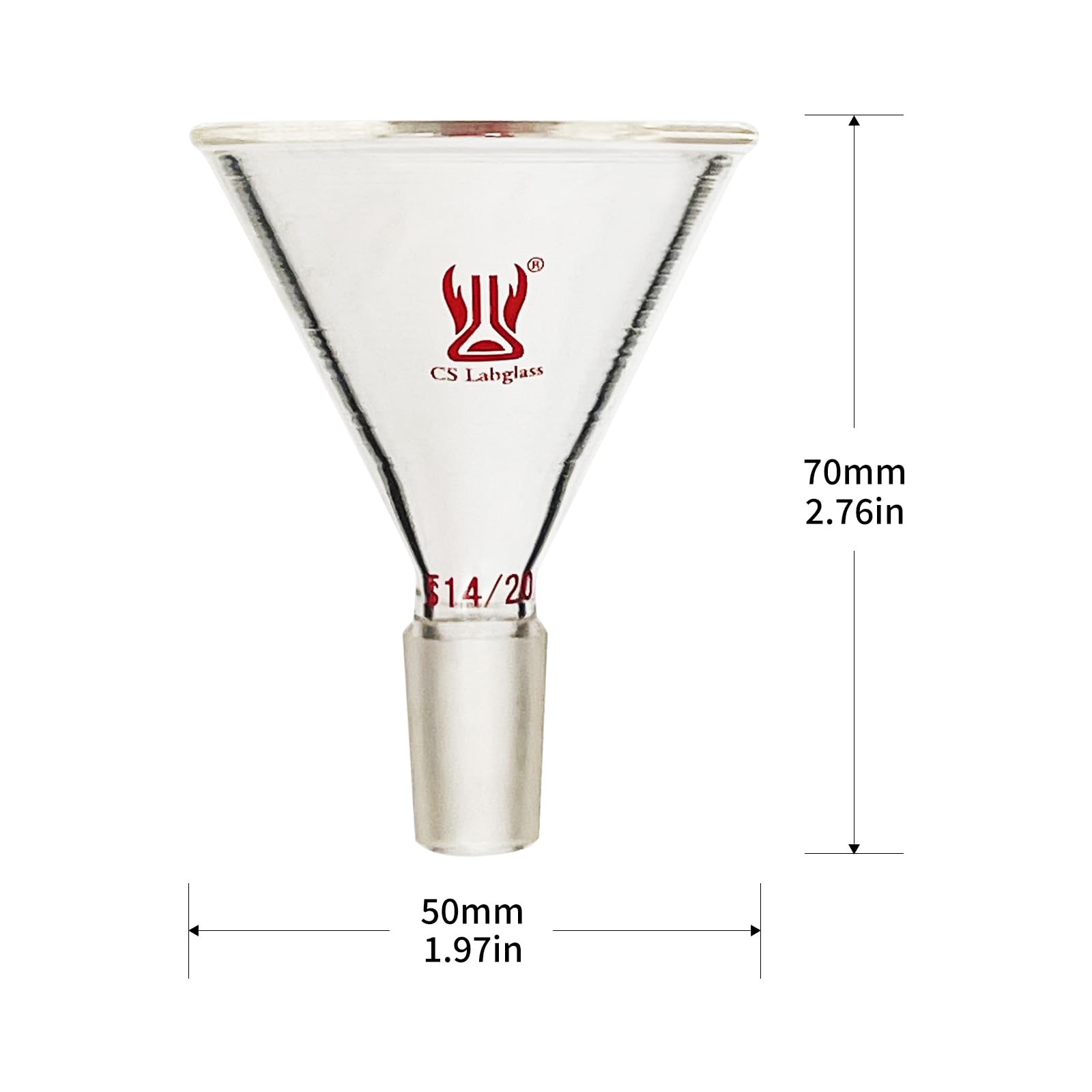 CS Labglass Glass Short Stem Powder Funnel with 50 mm Top Outer Dimension and 14/20 Inner Joint, Borosilicate Glass Funnel, Filter Funnel, Lab Glassware