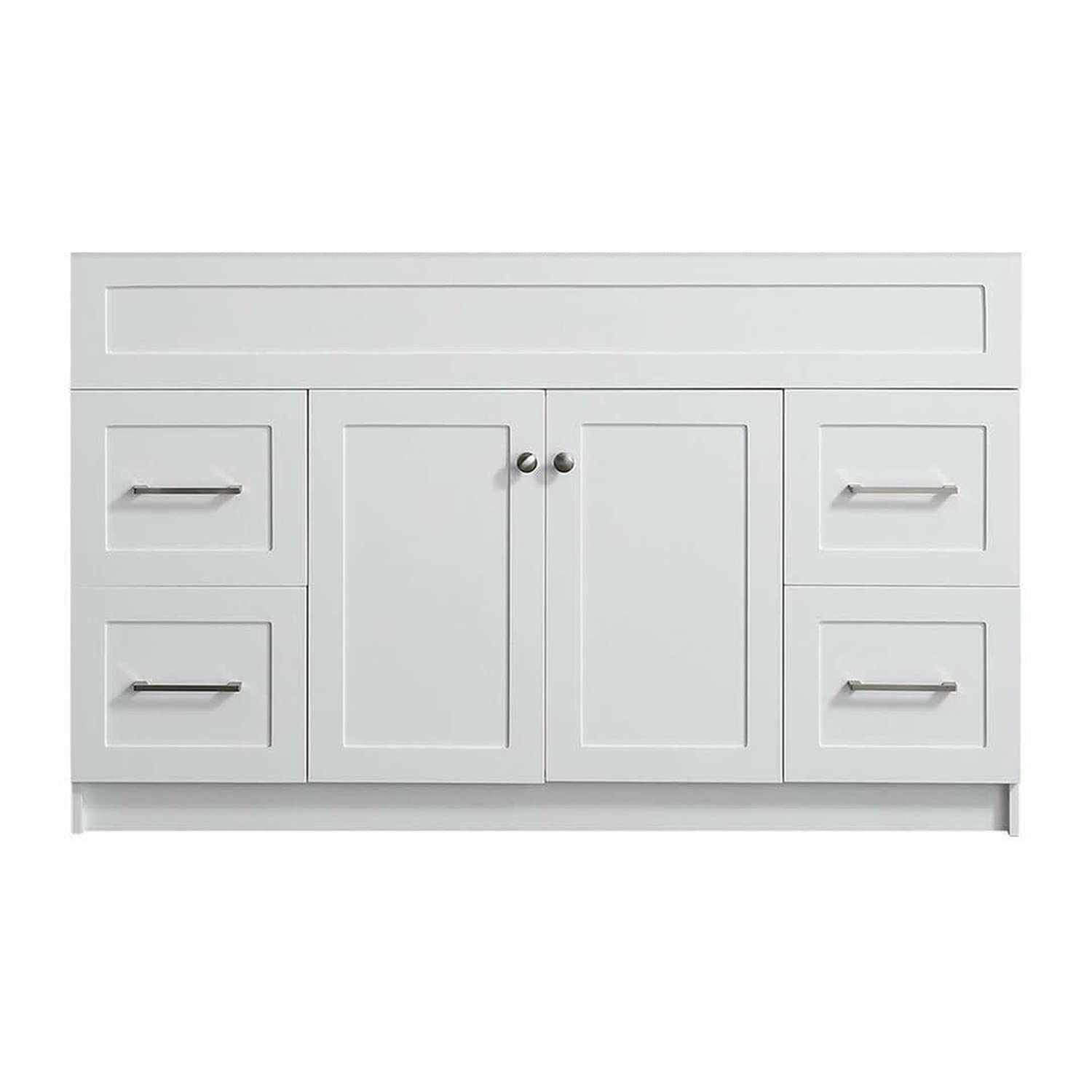 White 54 Inches Shaker Vanity Bathroom 4 Drawers 2 Doors Cabinet Single Sink Base Bath Wall Faucet Vanities Traditional Kitchen Wood Hardwood 54" W x 21-1/2"D x 33-1/2"H of Set