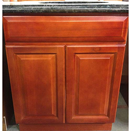 Traditional Cherry 30 Inches Vanity Bathroom Elegant Shaker Door Cabinet Drawer Single Sink Base Bath Wall Faucet Vessel Vanities Kitchen Wood Hardwood 30" W x 31.5" H x 21" D of Set