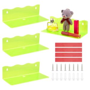 ph pandahall acrylic wall mounted display 4 sets fluorescent green floating shelf wall hanging for storage shelf home display ledges for kitchen bathroom collectibles living room 9.8x4x2.9 inch