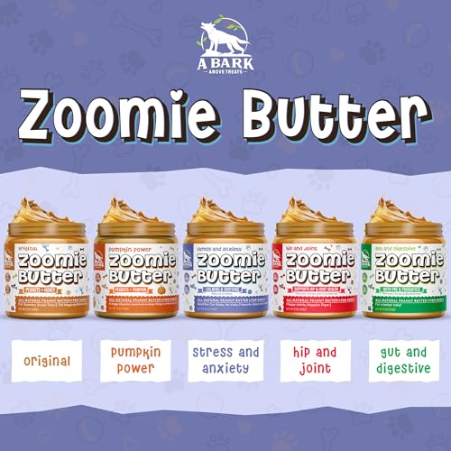 Zoomie Butter Stress & Anxiety Dog Peanut Butter Squeeze Supplement, All Natural Calming Dog Treat. Human Grade & Safe Puppy Food, Passion Flower for Separation Anxiety, Behavior Aid, USA Grown & Made