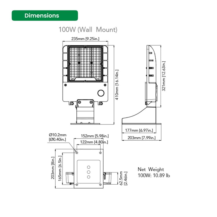 100W LED Pole Light with Photocell - 120-277VAC - 4000K - IP65 LED Shoebox Light - Wall Mount LED Parking Lot Light, 14200 Lumens, 0-10V Dimmable, UL Listed - DLC Premium Listed - 5 Years Warranty