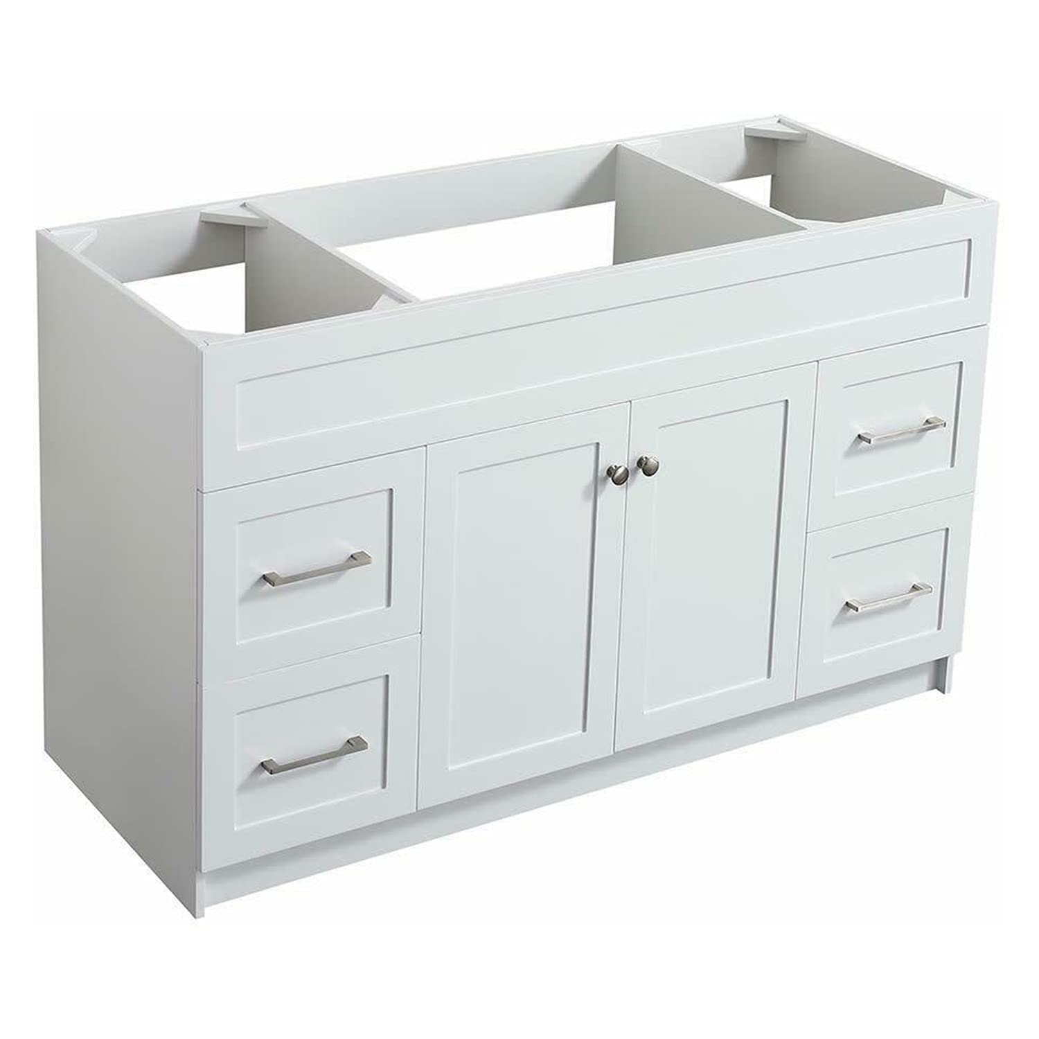 White 54 Inches Shaker Vanity Bathroom 4 Drawers 2 Doors Cabinet Single Sink Base Bath Wall Faucet Vanities Traditional Kitchen Wood Hardwood 54" W x 21-1/2"D x 33-1/2"H of Set