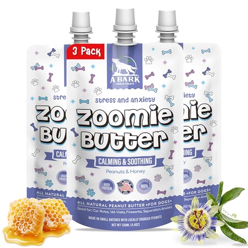 Zoomie Butter Stress & Anxiety Dog Peanut Butter Squeeze Supplement, All Natural Calming Dog Treat. Human Grade & Safe Puppy Food, Passion Flower for Separation Anxiety, Behavior Aid, USA Grown & Made