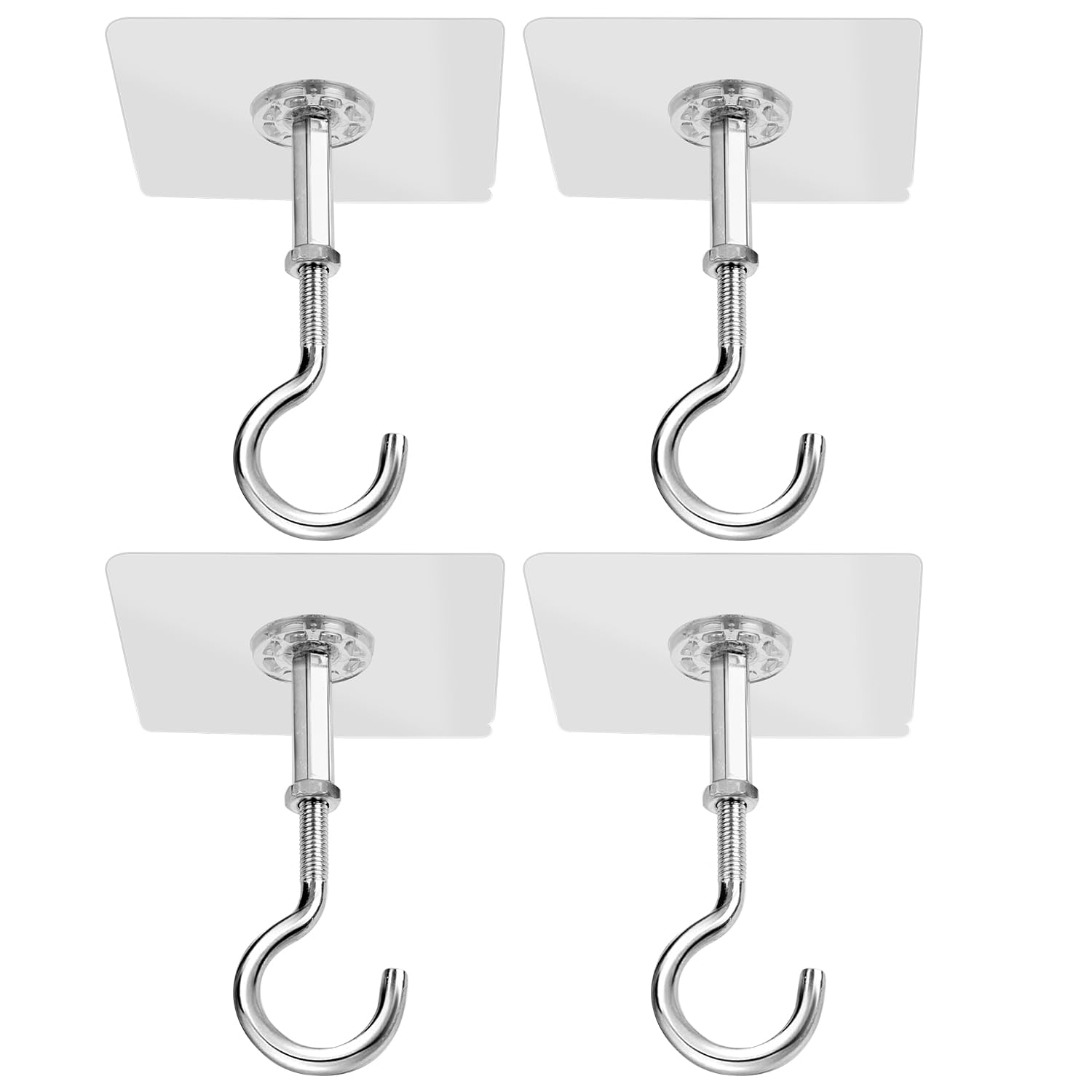 4 Pack Adhesive Ceiling Hooks Large Super Heavy Duty Hooks for Hanging Plants, Lights, Wind Chimes, Lanterns No Drill Strong Outdoor Sticky Ceiling Hanger Drill Free Metal Hook for Ceiling Decoration