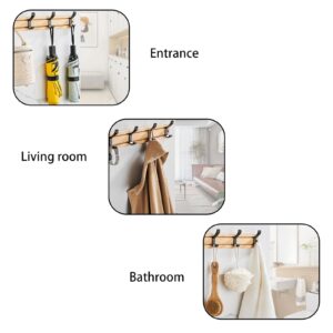 Tacoday Bamboo Wall Mounted Coat Rack with 5 Hooks, 15.7" Long, Set of 2