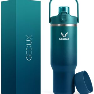 Gedux 40 oz Stainless Steel Tumbler with Handle and Straw, Vacuum Insulated Water Bottle with 2-in-1 Lid (Chug Lid/Straw Lid) and Silicone Boot (Moonlight, 40oz)